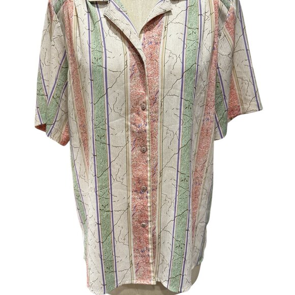 Vintage Allison Daley Pastel Striped Blouse – Women’s Plus Size Short Sleeve But - Picture 1 of 4